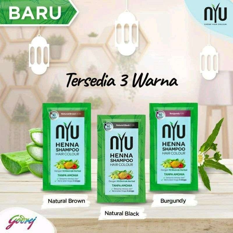 NYU Henna Shampo Hair Colour - Semir Rambut Pewarna Rambut Shampo Instan Keramas