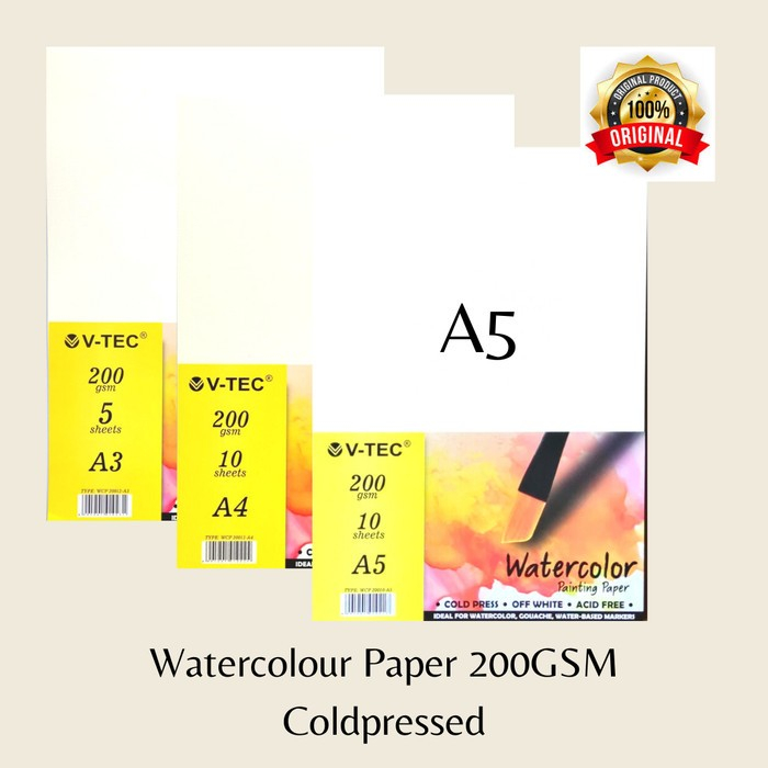 

V tec Water Colour Paper Ukuran 200GSM Type WCP200 Ukuran A6 A5 A4 A3