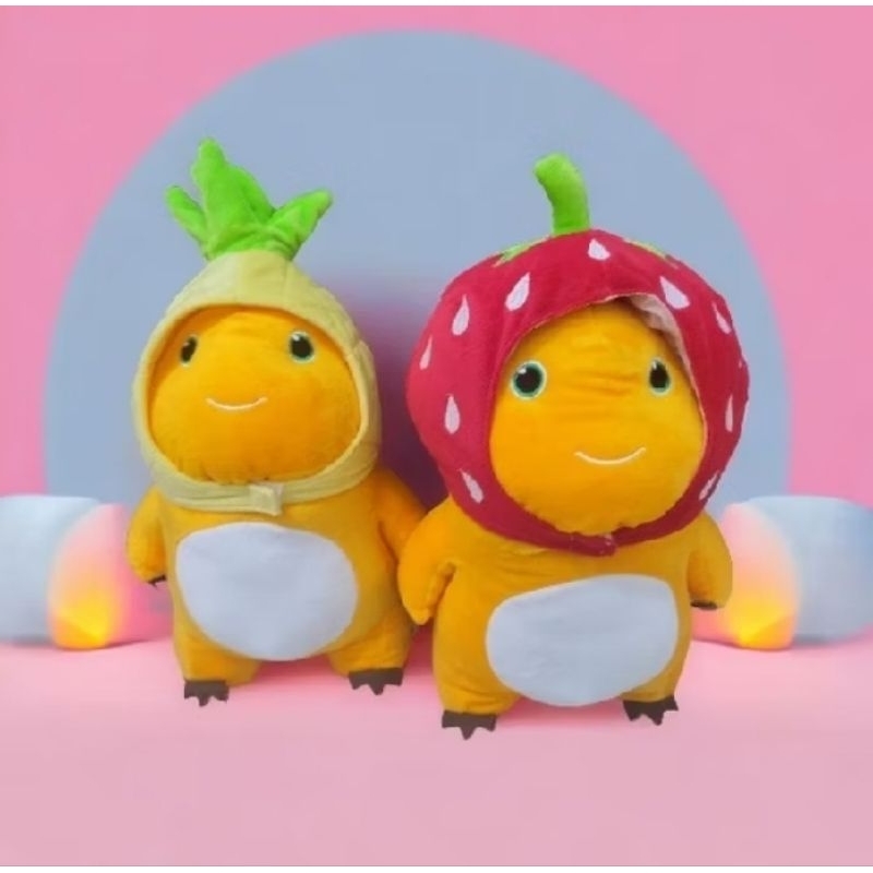 Boneka Dino Nalong Dino Nalong Costum Stroberi Wortel 40cm Bahan Halus Lembut Berkualitas SNI
