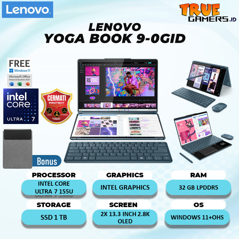 Laptop Lenovo Yoga Book 9i OLED Touch ULTRA 7 155U 32GB 1TB W11+OHS  2X13.3 2.8K