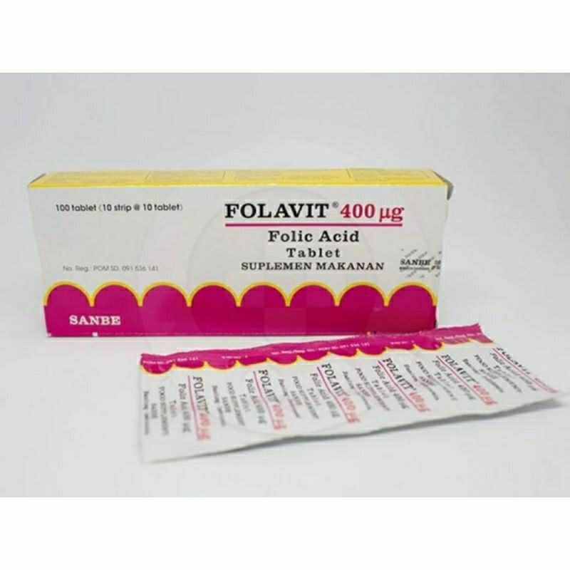 Folavit 400mg per strip 10 biji (folic acid)