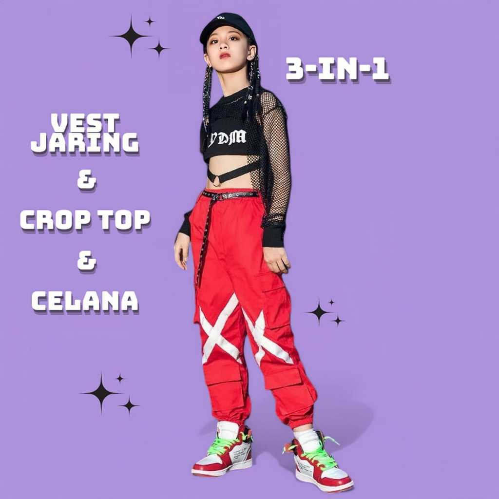 Setelan Sella baju Anak Perempuan 3In1 Korean Style jazz/ Dance Kpop Hip-hop