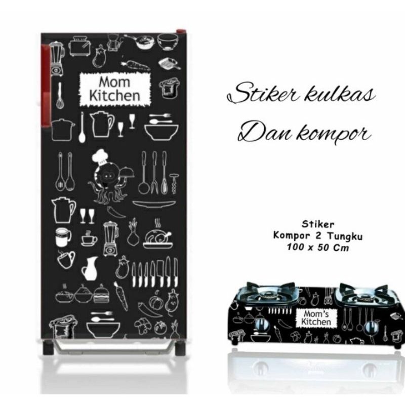 WALLPAPER STIKER KULKAS 1 PINTU DAN KOMPOR 2 TUNGKU