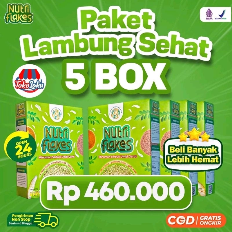 

Paket Lambung Sehat - 5 Box Nutriflakes Solusi Gangguan Lambung Pencernaan Atur Kadar Kolesterol Kolestro