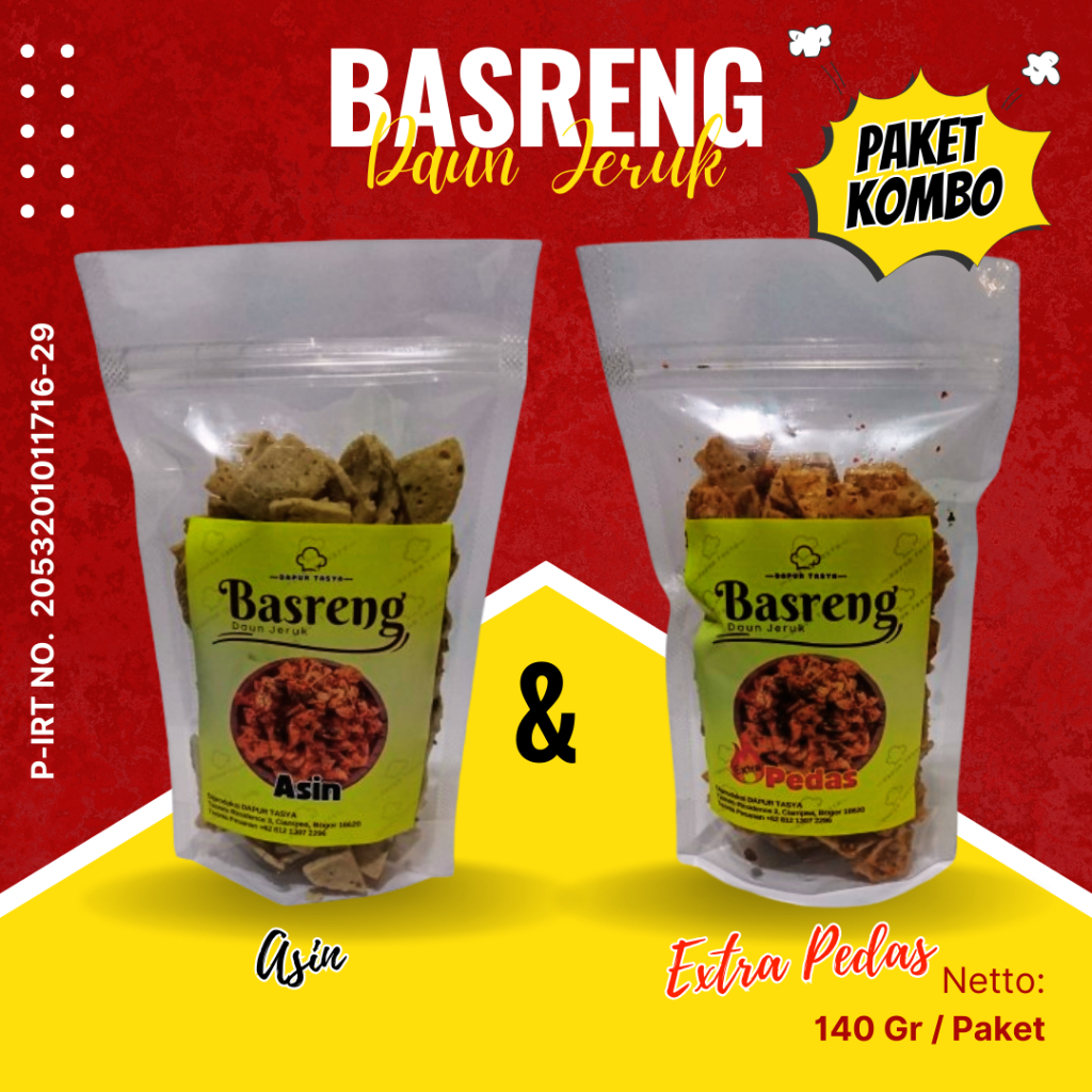 

Basreng Daun Jeruk Paket Kombo Rasa Asin & Extra Pedas Ukuran 70 Gram