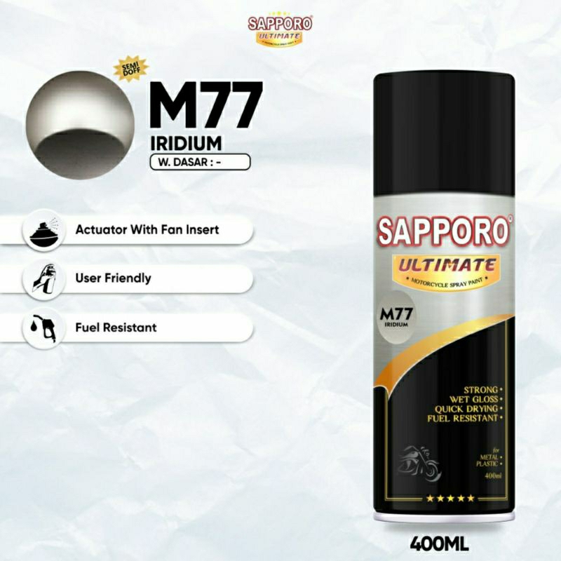 #MAU# Cat Semprot Sapporo Ultimate M77 Iridium 400ml Silver Metallic Iridium Semi Chrome Cat Spray D