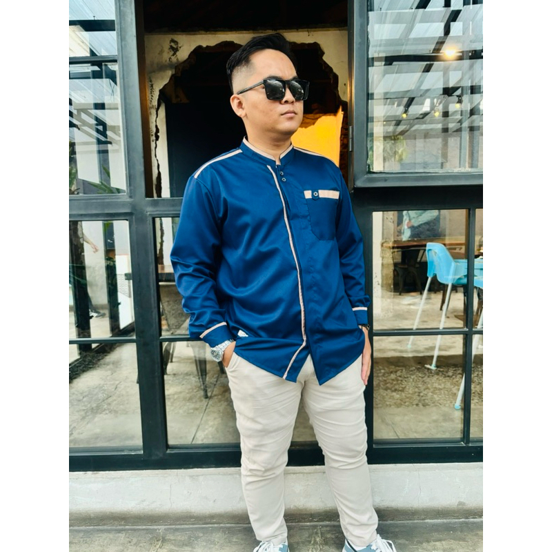 Koko Kurta Pakistan Bahan Toyobo DELUXE Premium , Lengan Panjang Warna Navy, Koko Kurta Pria Dewasa 