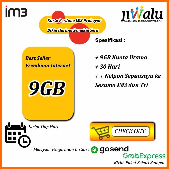 Kartu Perdana Indosat IM3 Freedom Internet 9GB / 30 Hari