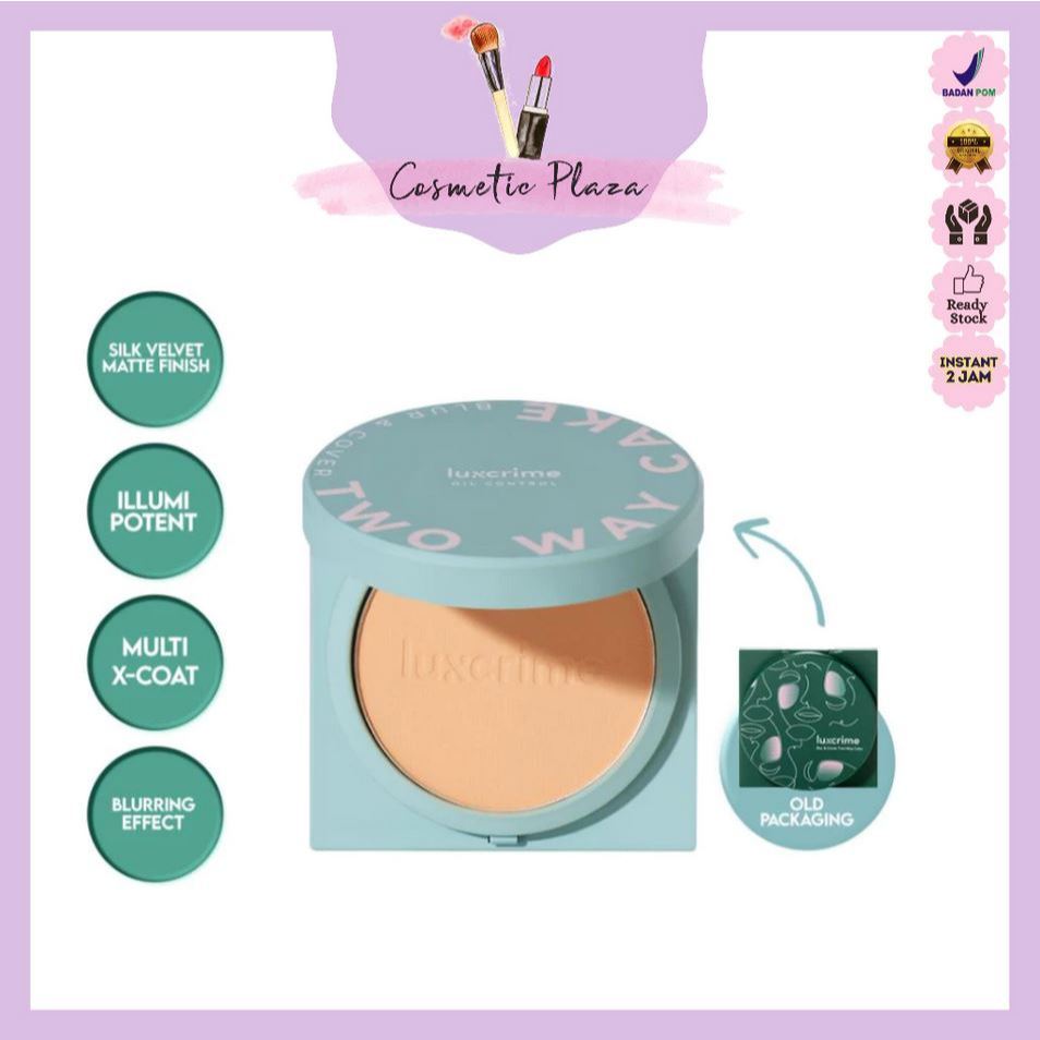 LUXCRIME Oil Control Blur Cover Two Way Cake Powder Bedak Foundation Padat High Coverage BPOM