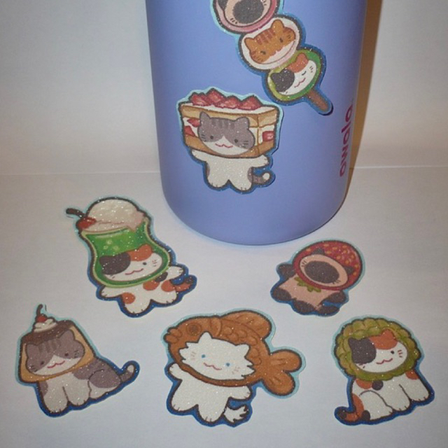 

cattosaursss - Dessert Cats - Waterproof Vinyl Glitter Sticker