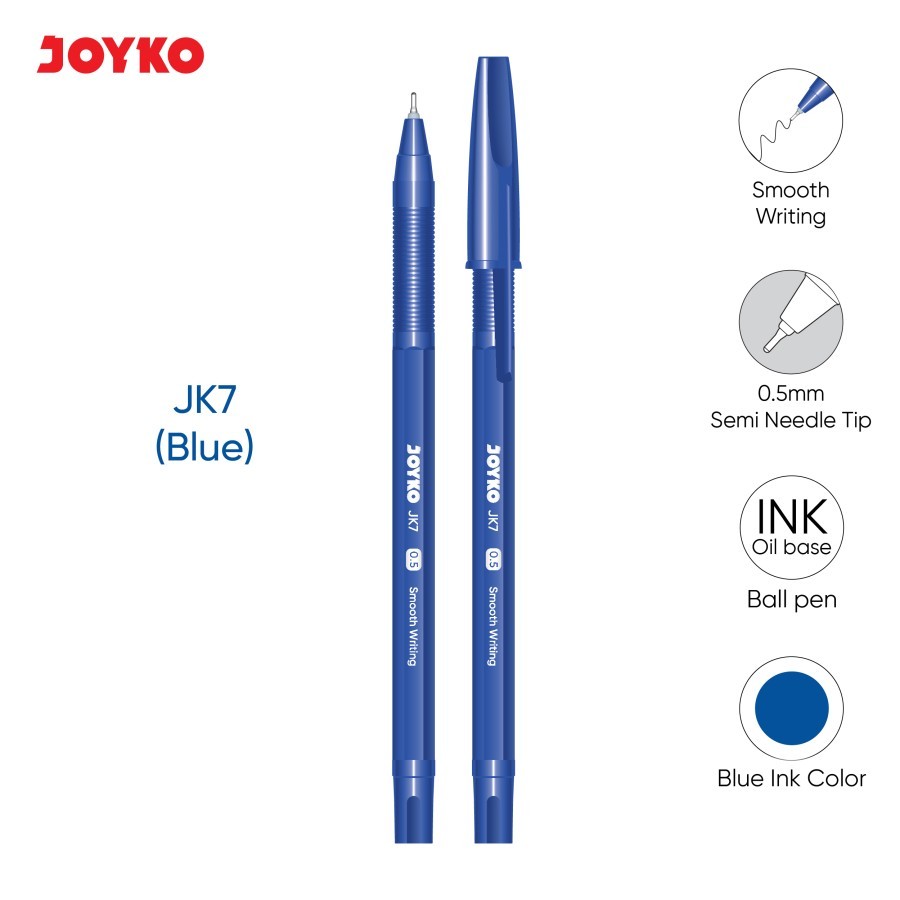 

Ball Pen Joyko JK-7 0.5mm BIRU Original (12 PCS) / Ballpoint Pulpen Joyko JK-7 0.5mm BIRU Per Lusin