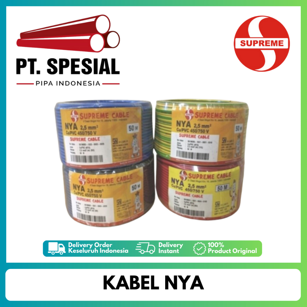 Kabel Tunggal Supreme NYA 2.5mm Kabel Listrik Tunggal Kawat Per Roll 50Mtr Kuning - 06