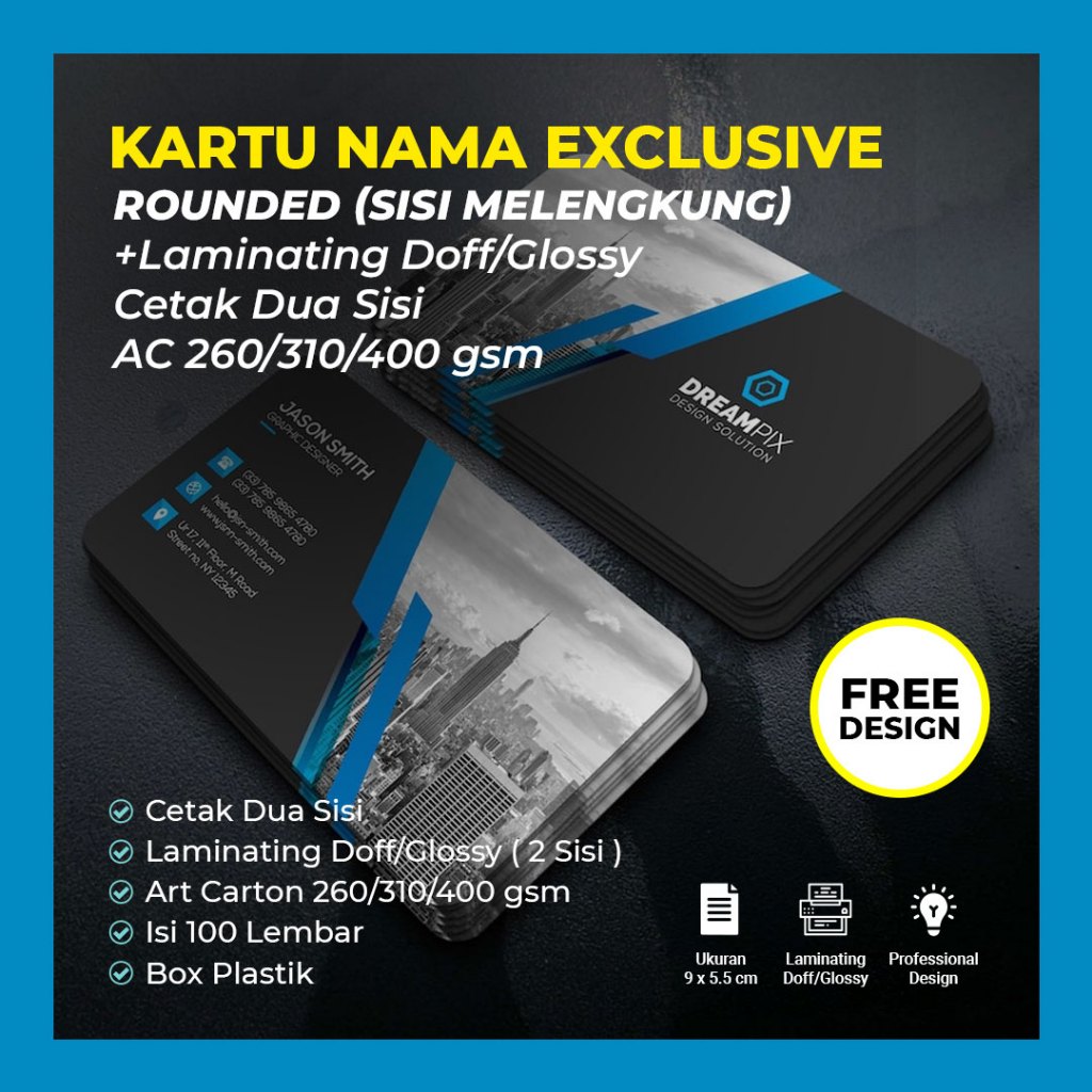 

Cetak Kartu Nama 2 SISI & Laminating Doff Rounded Corner (FREE-DESIGN)