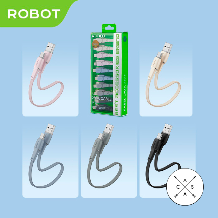 (Per PCS) Robot RC30 30cm USB-C Colorful Kabel Data Cable Charger Powerbank 3A