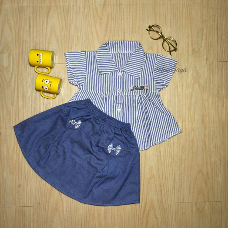 Set salur anak setelan salur setelan salur setelan murah baju dan rok korean style