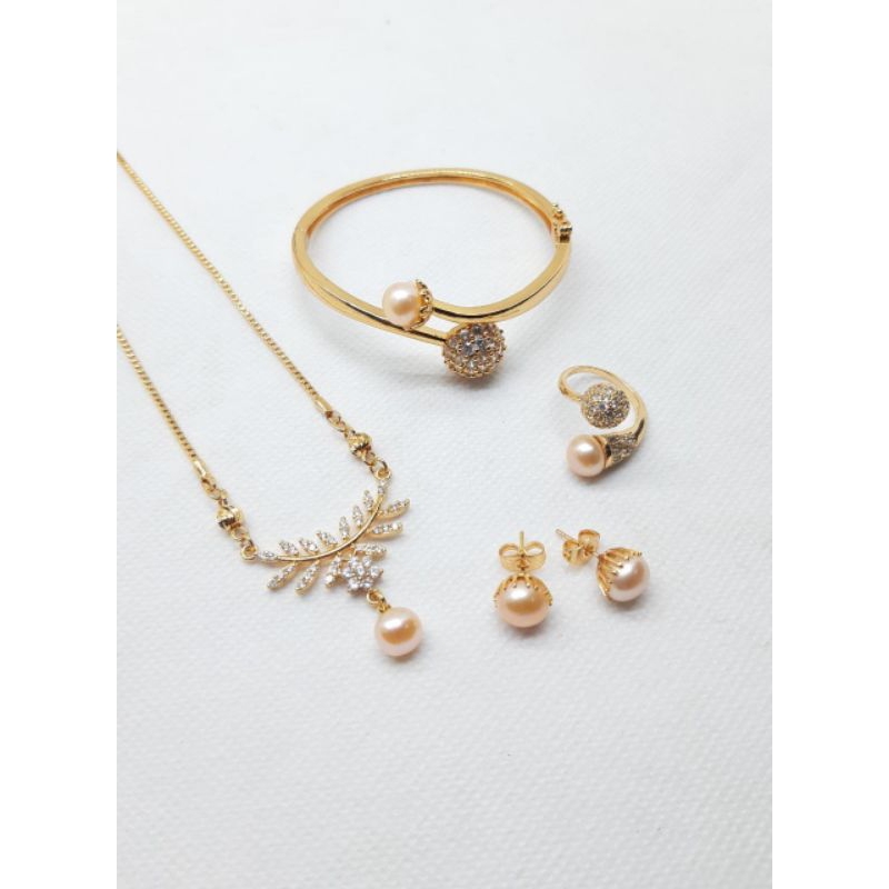 AZ1 BERSERTIFIKAT SET MUTIARA AIR TAWAR LOMBOK ASLI ANTING KALUNG CINCIN GIWANG MUTIARA LOMBOK PESTA