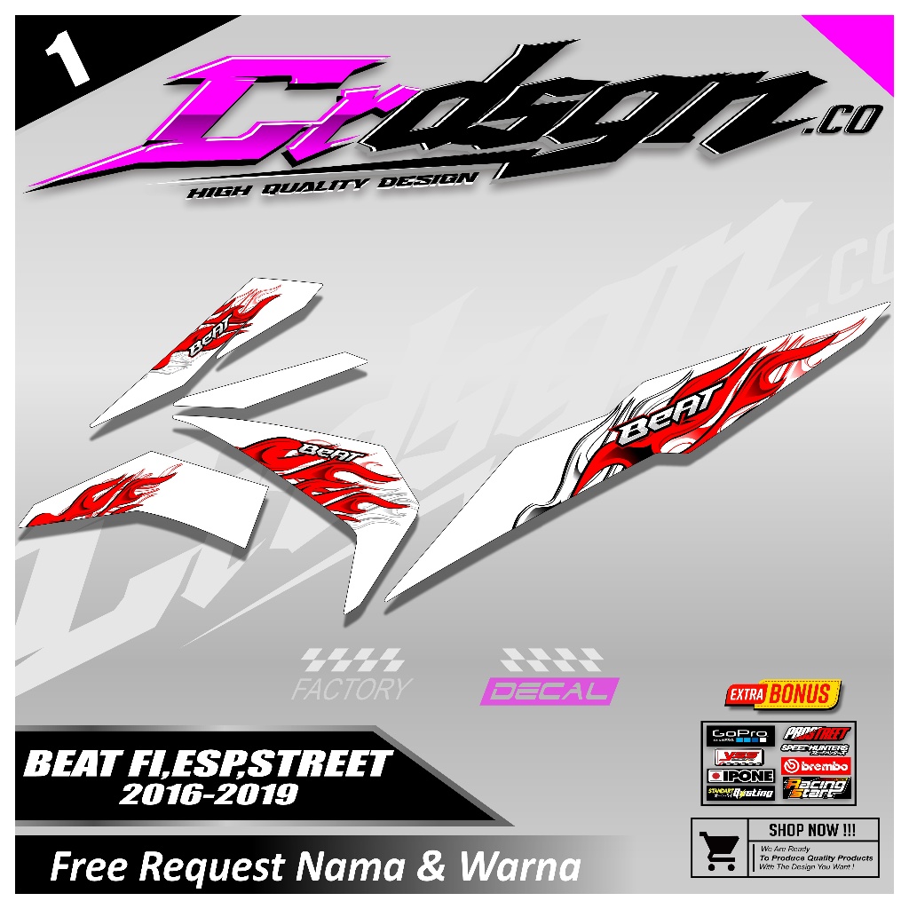 Sticker Vinyl/Striping Beat 2016-2019 street Api/Stiker Tribal Api/Stiker Motor/Strip- Merah, Premiu