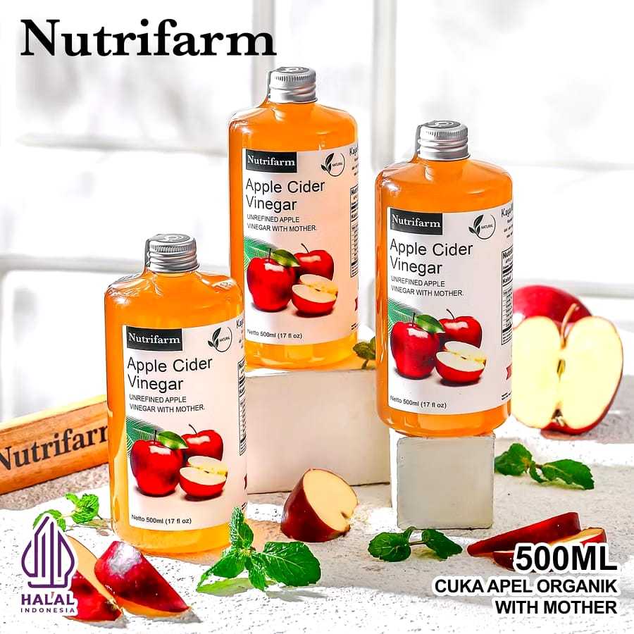 

CUKA APEL ORIGINAL ORGANIK 500 ML BUNDLE 3 PCS/APPLE CIDER VINEGAR WITH MOTHER/CUKA SARI APEL