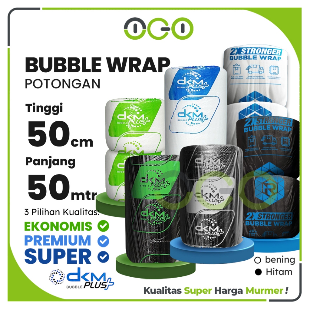 

Plastik Bubble Wrap Roll Kecil 50cm x 50meter Merek DKM dan RUSFET - Warna Bening dan Hitam Termurah