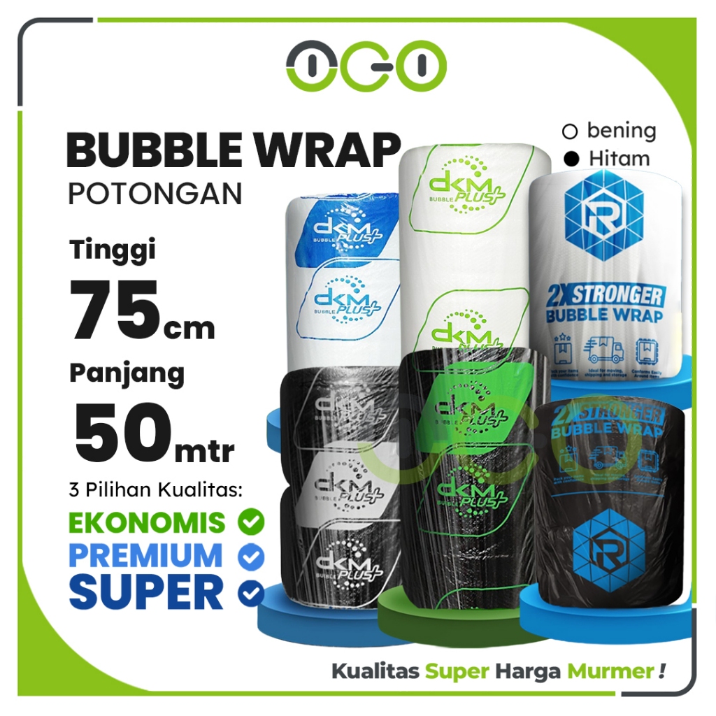 

Plastik Bubble Wrap Roll Kecil 75cm x 50meter Merek DKM dan RUSFET - Warna Bening dan Hitam Termurah