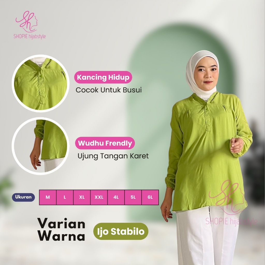 Blouse Polos Rayon Ijo Stabilo Wanita terbaru Premium Kekinian Cocok Untuk Busui
