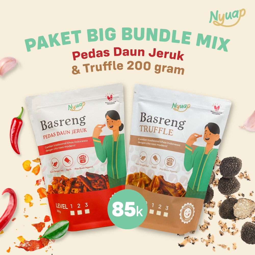 

Basreng Pedas Daun Jeruk dan Truffle 200 gram Big Bundle