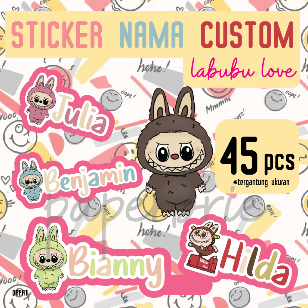 

Stiker label nama girl anak perempuan [ LABUBU LOVE ] anak Sticker buku anak sticker pensil kartun
