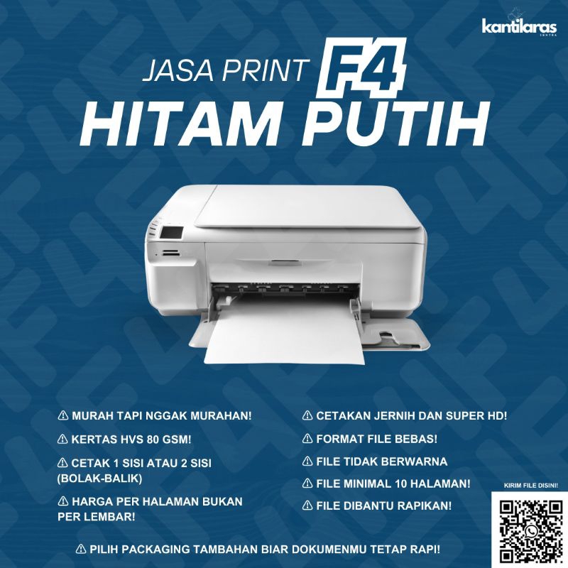 

Jasa Print Hitam Putih F4 | Kertas HVS 80 Gsm | Murah Super HD