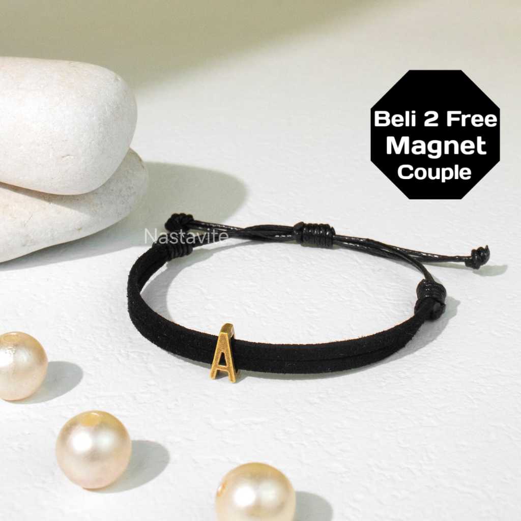 Gelang Inisial Huruf Aesthetic Magnet Bisa Couple Hitam