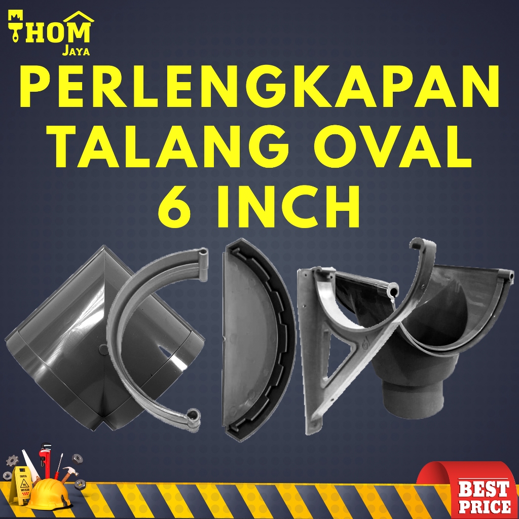 PERLENGKAPAN TALANG AIR OVAL PLASTIK / AKSESORIS TALANG AIR BULAT PVC - 6 INCH ( CORONG / KLEM / SIK