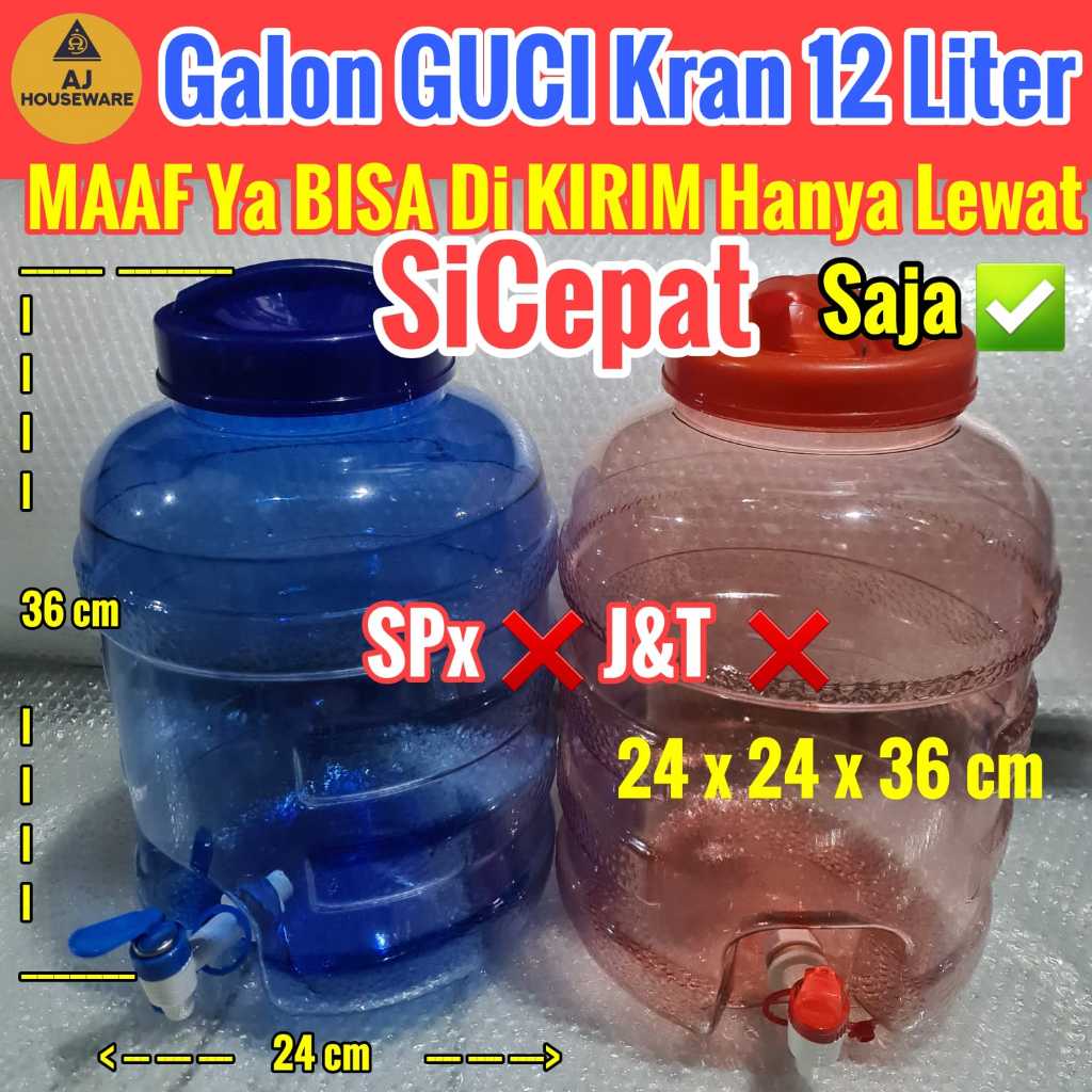 GALON GUCI 12 LITER KRAN WARNA TRANPARAN  / DISPENSER GALON PET / TEMPAT AIR ISI ULANG /TONG KRAN