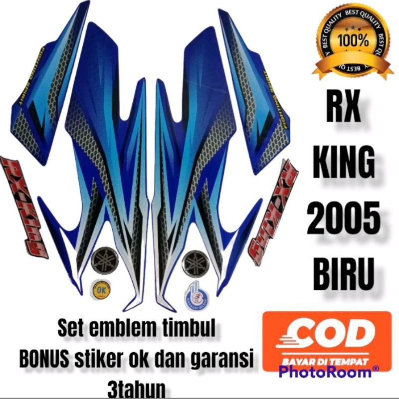 STIKER STRIPING ORI YAMAHA RX KING 2005 BIRU FULLSET EMBLEM STIKER RX KING BIRU 2005