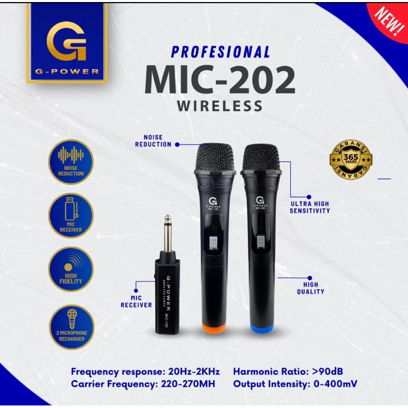 Mic wireless 202 G-POWER Mic tanpa kabel untuk karoke - Garansi Resmi