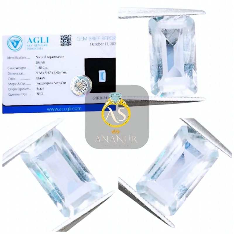 Batu Permata Natural Bluish Aquamarine Baryl Brazil Plus Memo