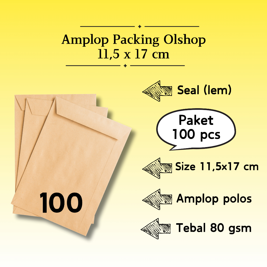 

100 Pcs Potrait - Amplop Packaging Kraft Potrait Amplop Klasik Coklat Polos Seal (Pakai Lem) 11,5 x 17 cm