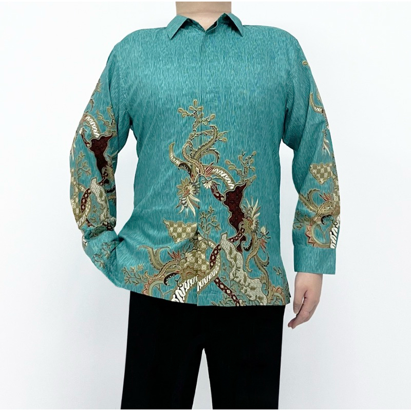 Batik Shirt Katun Modern Pria (Blue Biru Tosca)