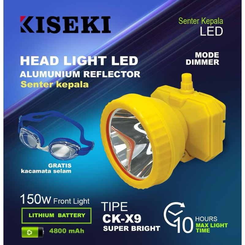 Jual Senter Kepala Kiseki 150W CK-X9 / Head LAmp Selam LED Super Terang 150Watt CK-X9 / Cahaya Putih