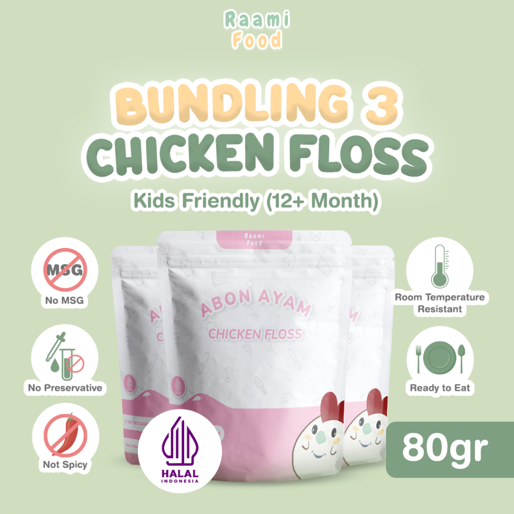 

Raami Food Abon Ayam Anak Premium Penambah Nafsu Makan Tanpa MSG Tanpa Pengawet isi 3 pcs