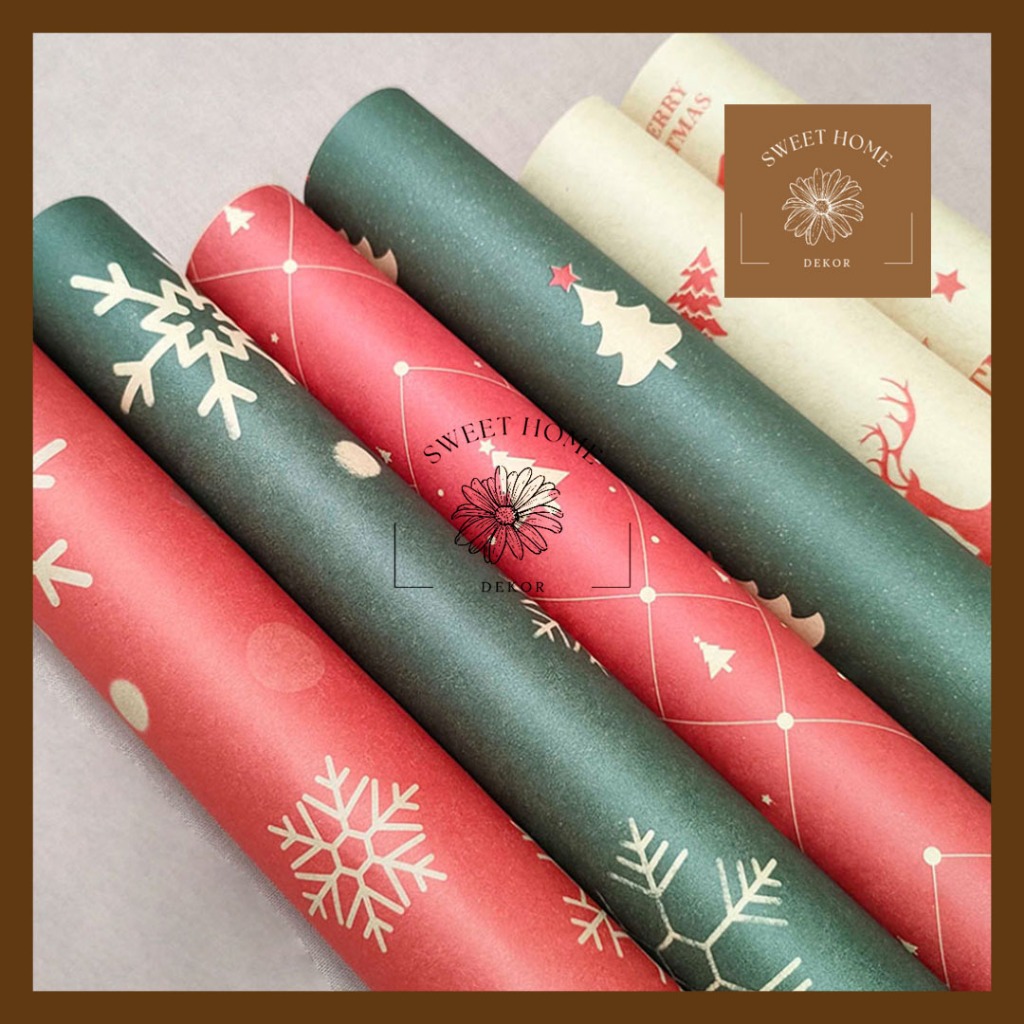 

Christmas Kraft Wrapping Paper Gift Natal Wrapping Motif Natal Merry Christmas Kertas Kado Natal Kertas