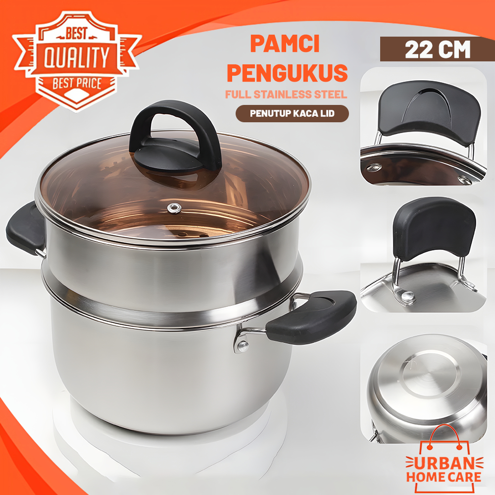 Panci kukusan korean Soup pot Berlin Panci Steamer Susun Tebal Stainless Steel Ukuran 22 24 26 28 30