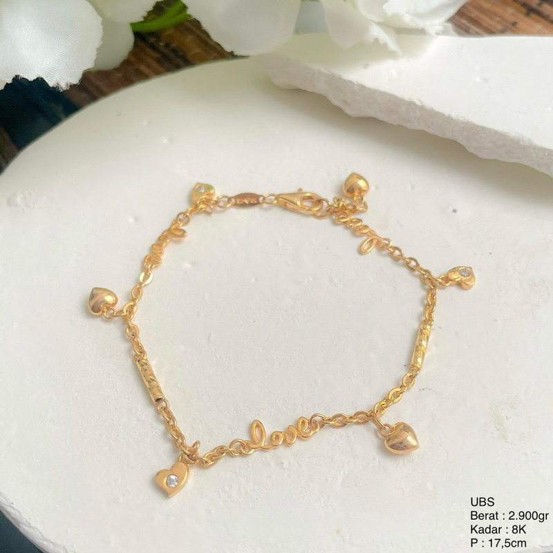Perhiasan Gelang Emas Variasi Mainan Love UBS & HWT 8k/375