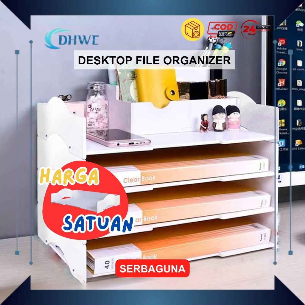 DHWE - Rak File Organizer Desk Organizer Tempat Penyimpanan File Kantor Kertas HVS Berkas Penting Su