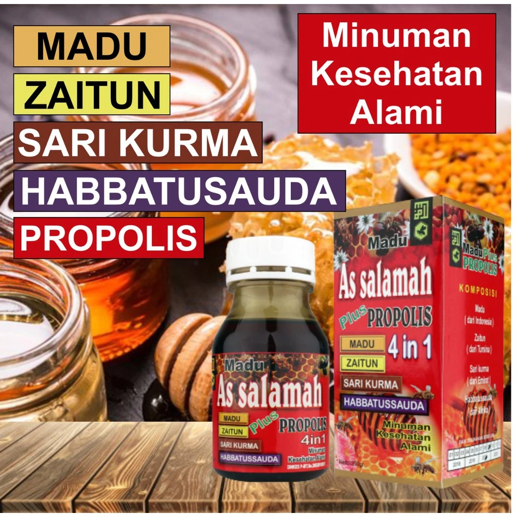 

TERMURAH ! Madu As Salamah 4 in 1 Plus Propolis Zaitun Sari Kurma Habbatussauda