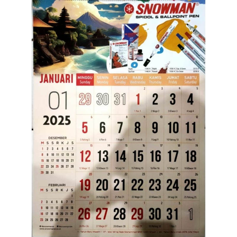 

Calendar 2025 Snowman