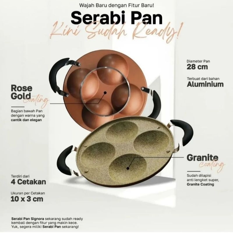 Serabi Pan Signora Antilengket Granite Coating+ Bonus | Loyang kue snack Dorayaki surabi apem martab