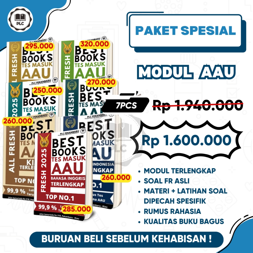 PLC - Buku Materi & Bank Soal Persiapan Tes Masuk AAU 2026 - Paket Bundling