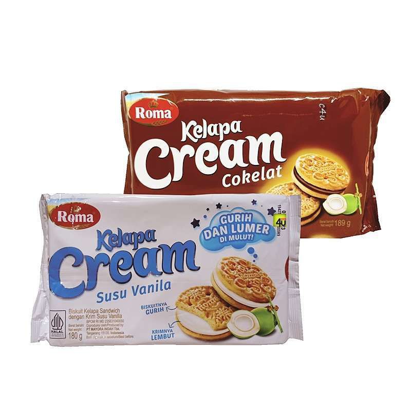 

ROMA KELAPA CREAM COKLAT/VANILLA 189 GRAM HARGA PER DUS ISI 28