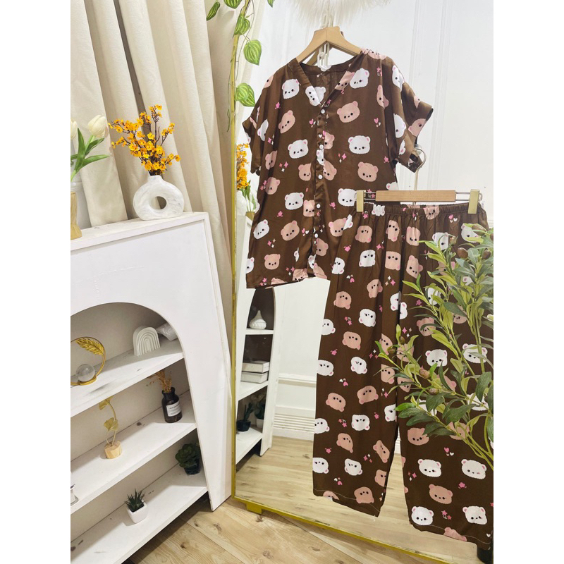 SETELAN ONE SET VNECK CELANA PANJANG/PIYAMA KANCING