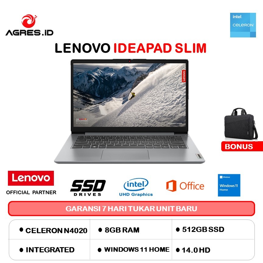 [RAM 8GB] LENOVO IDEAPAD SLIM 14 N4020 8GB 512GB W11+OHS 14.0 2Y PREM GRY -4WID