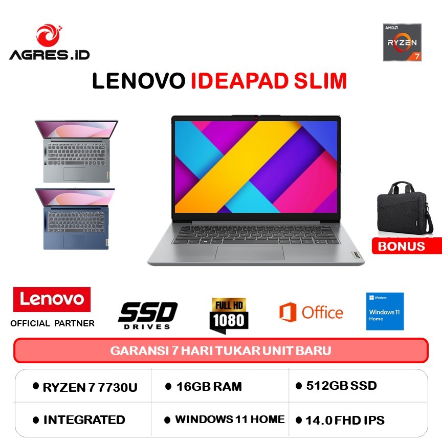 LENOVO IDEAPAD SLIM 3 14 RYZEN 7 7730 16GB 512GB W11+OHS 14.0FHD IPS BLIT 2Y PREM BLU -6HID